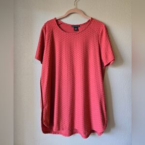 Adrianna Papell Women’s Swiss Top Size Large Red Sand Short Sleeve Tee Swiss Dot
